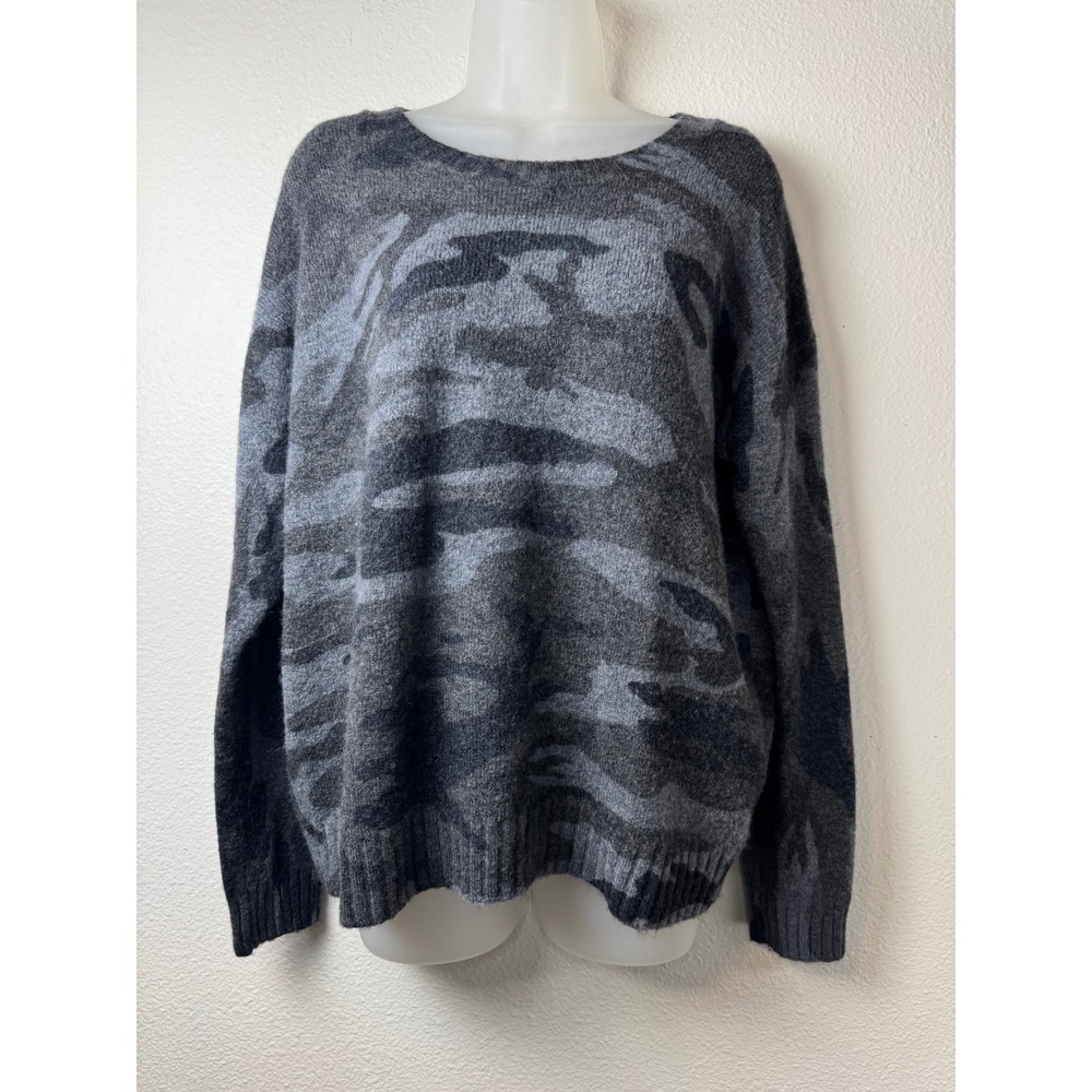 Rails Louie Charcoal Camo Merino Wool Cashmere Blend Sweater Grey M